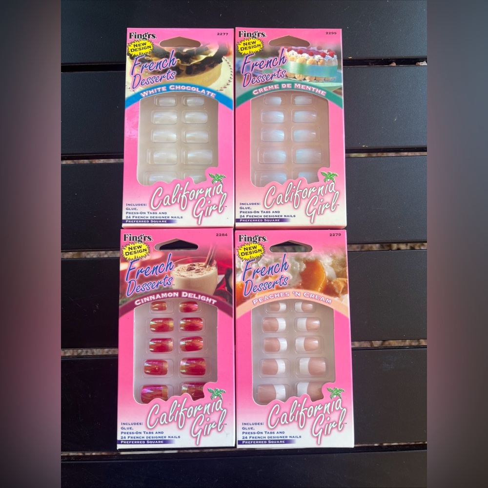 (LOT OF 4) FING'RS FRENCH DESSERTS SQUARE PRESS ON NAIL 24/EA And A Mystery GIFT